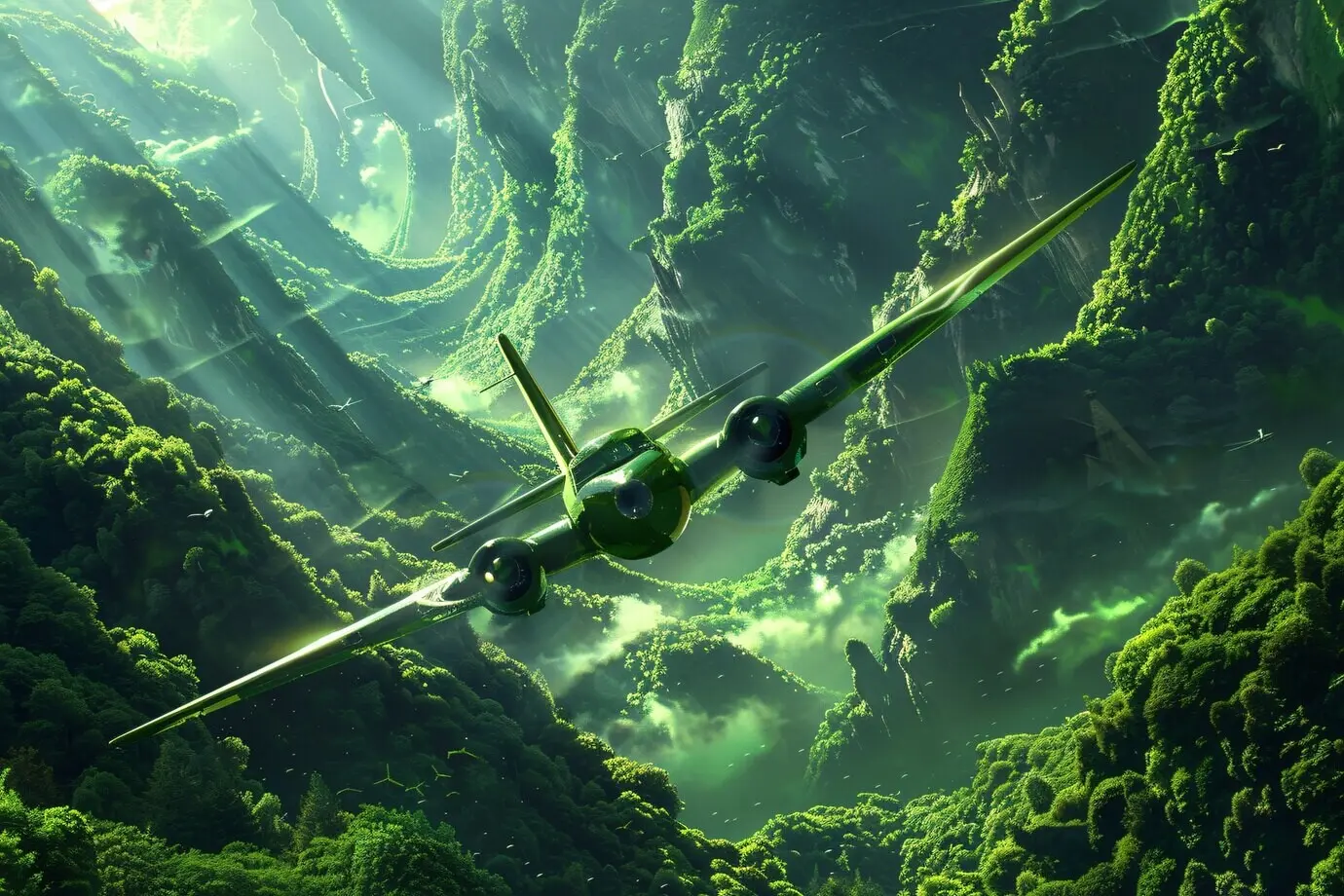 Nachhaltiges Energiekonzept mit grünem Flugzeug