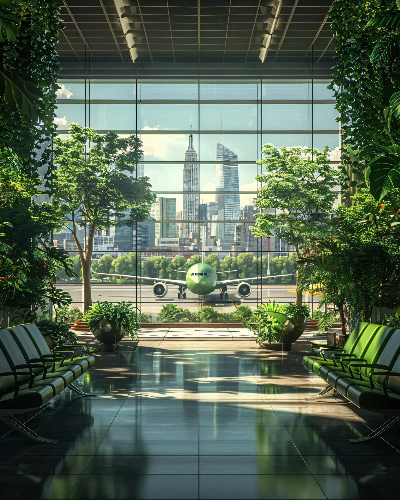 Grünes Flugzeug in umweltfreundlicher Umgebung